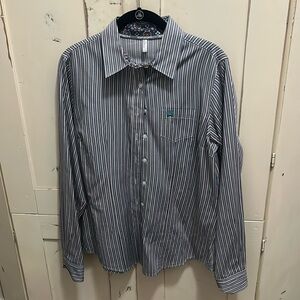 Large pinstripe cinch button-down